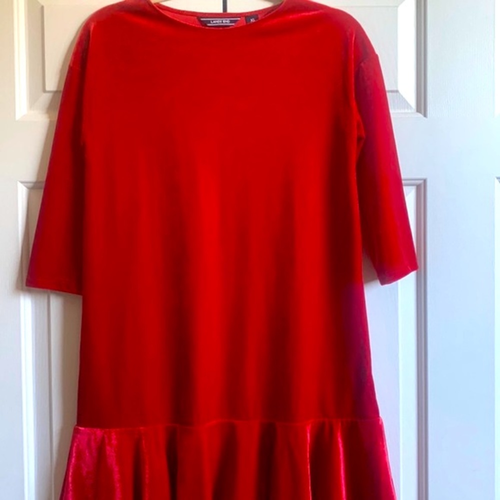 Lands End Red Velour Girls Dress